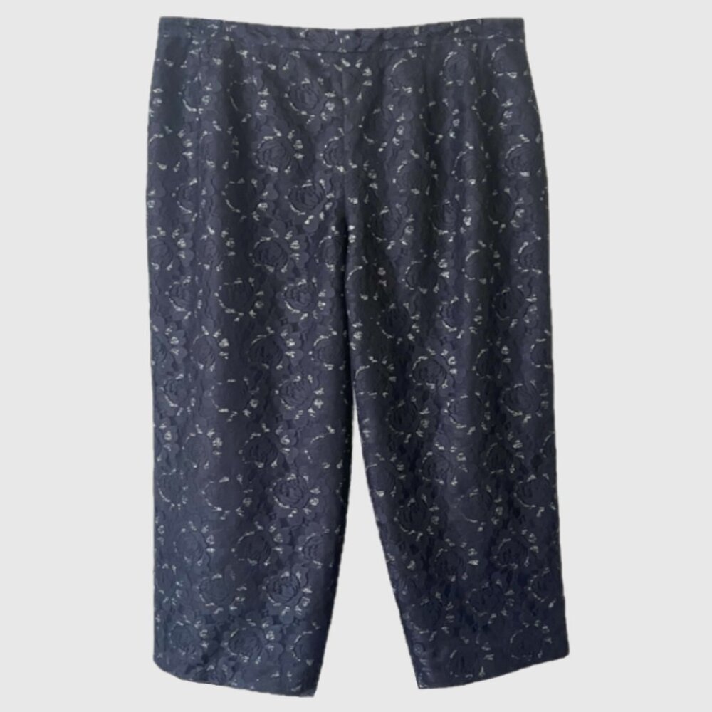 Rare 90's Vintage Harve' Bernard Black Lace/Silver Wide Leg Capris (16) Like New